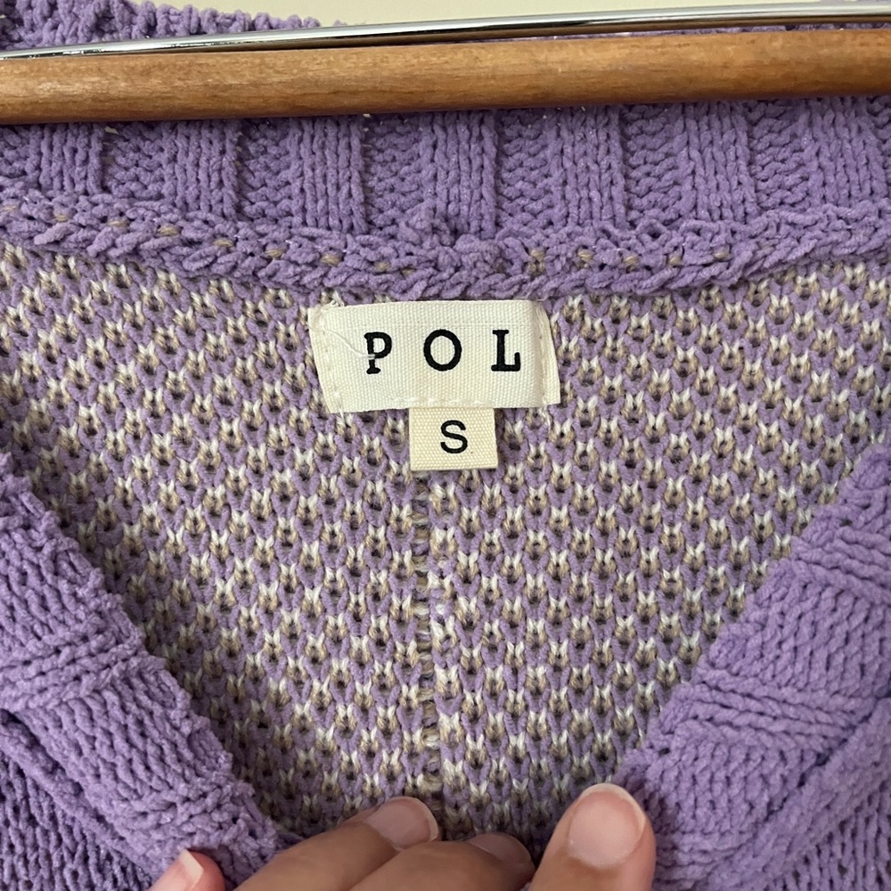 POL Purple V-Neck Sweater with White Daisies - Picture 7 of 7